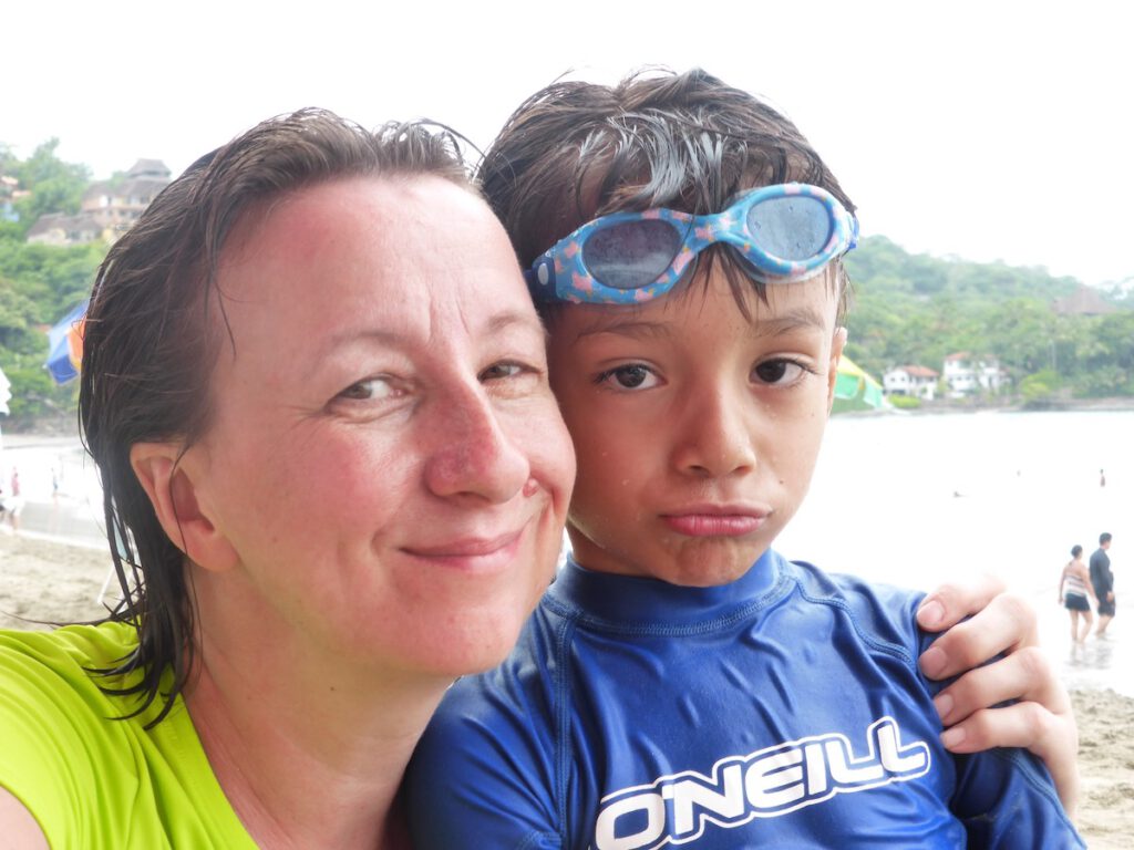 Jane and her son at the beach