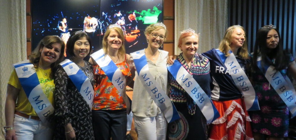 group of women with ribbons at a farewell party